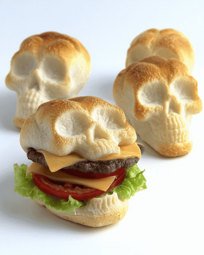 A flat lay of simple baking ingredients&mdash;flour, egg, butter, sugar, yeast, salt, and water&mdash;perfect for making homemade skull-shaped buns.