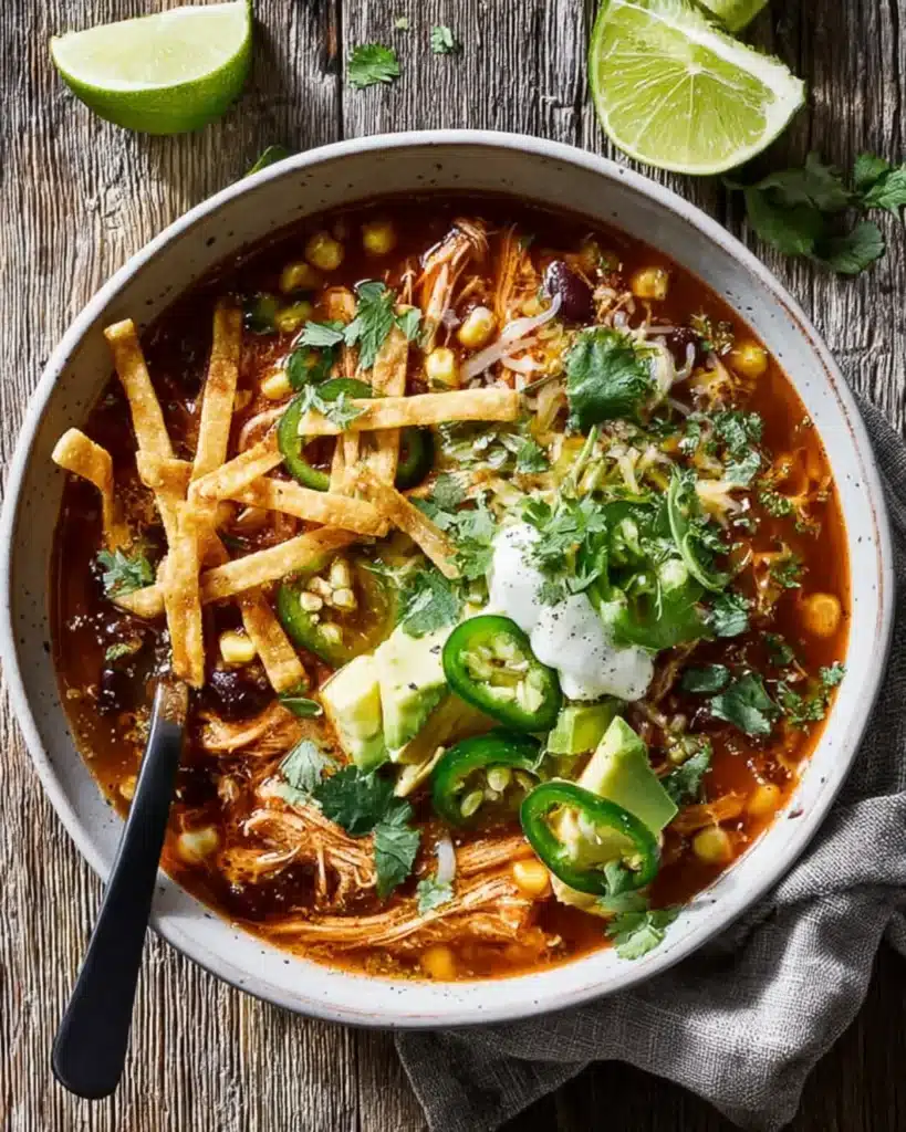 Hearty Mexican-Style Chicken Soup with Crispy Tortilla Strips