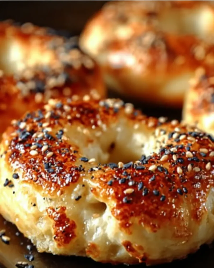 Fluffy Greek yogurt bagels topped with sesame and poppy seeds, baked to golden perfection.
