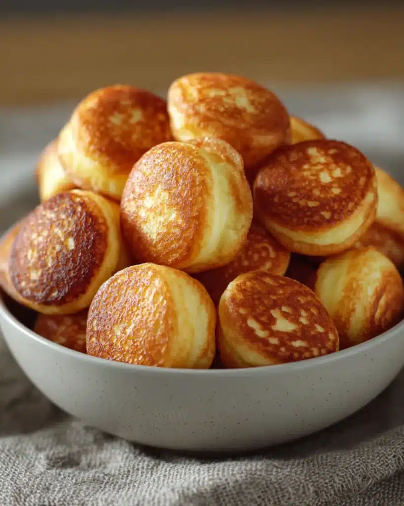 Homemade Breakfast Pancake Poppers on Linen Cloth