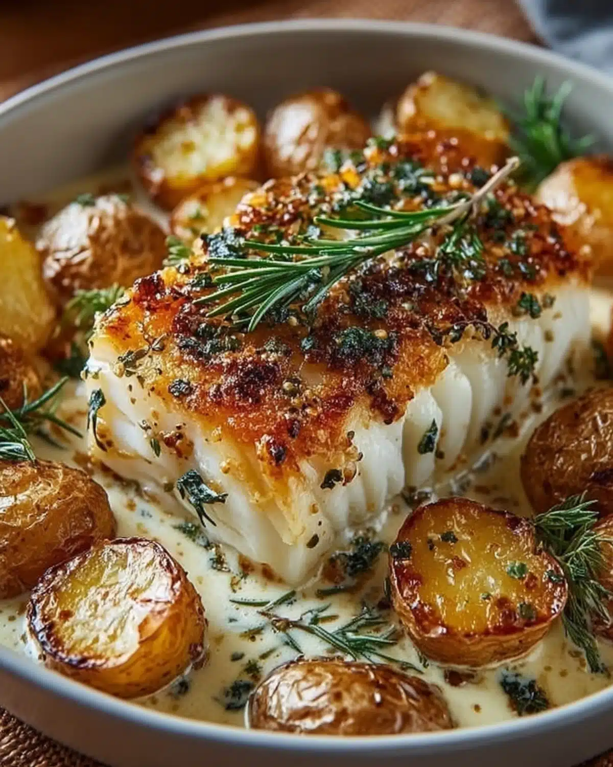 Potato Cod Food Cod and Potatoes with Rosemary Cream Sauce | Simple Dinner