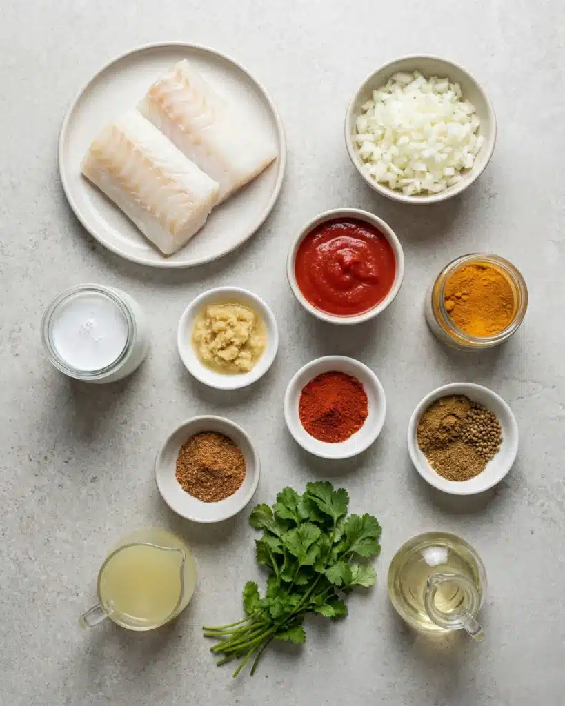 Flavorful Fish Curry with coconut milk, red peppers, fresh herbs, and golden fish pieces in a creamy sauce