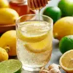 Natural Mounjaro Recipe drink with lemon, lime, and ginger on a kitchen counter