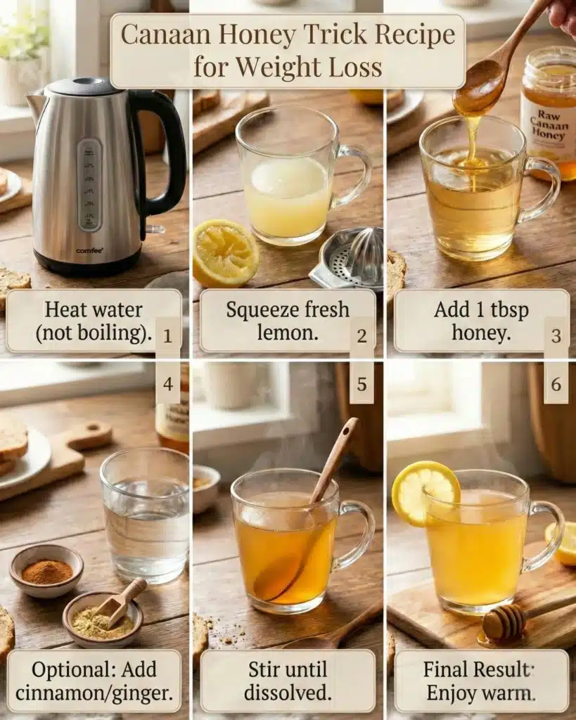 Step-by-step process of preparing honey lemon drink for morning wellness routine
