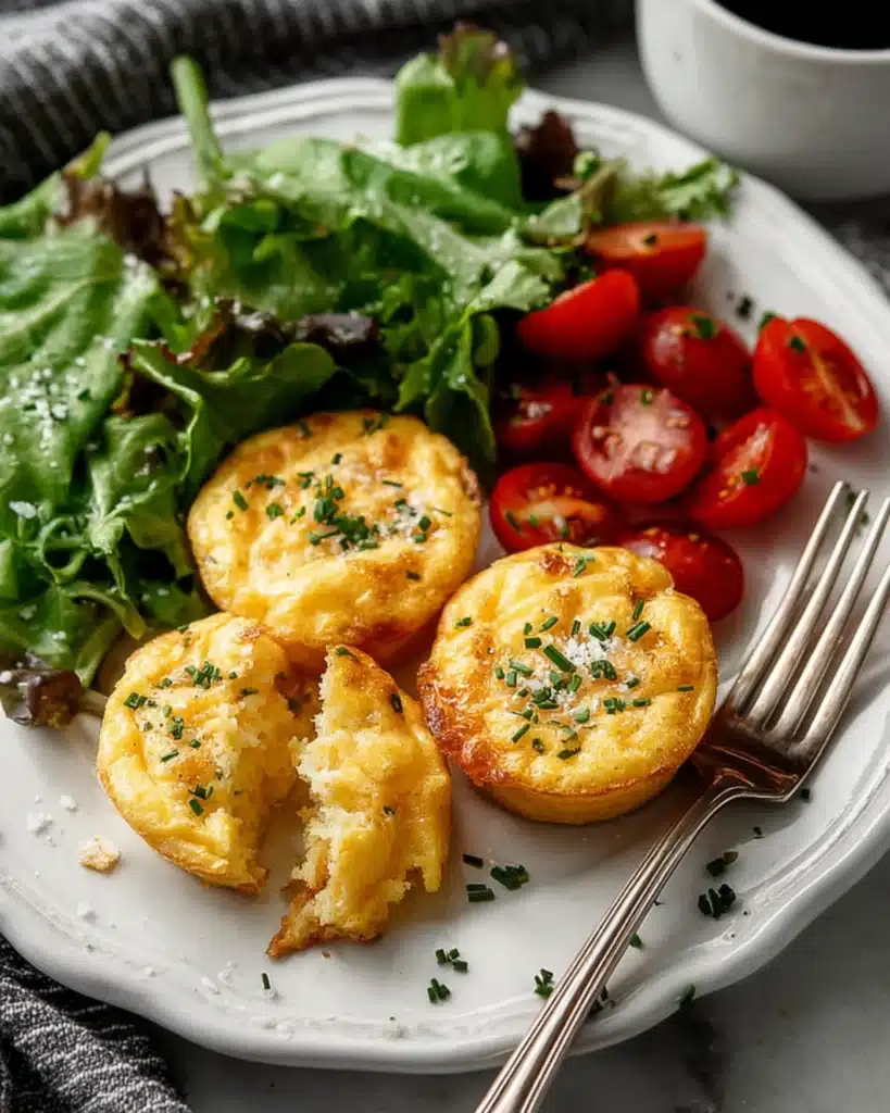 Cottage cheese egg muffins served with green salad and cherry tomatoes
