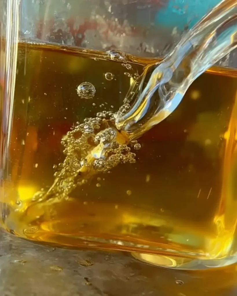 Freshly brewed tea mixture being poured into a glass dish to set