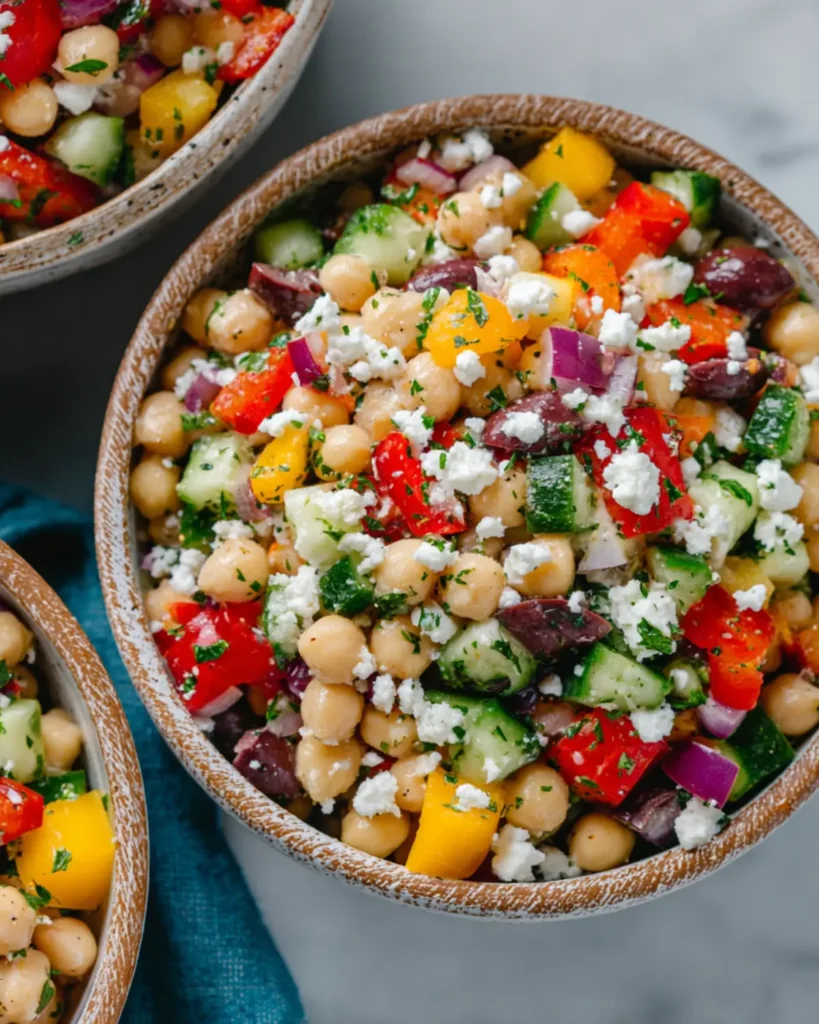 Freshly prepared healthy lunch bowl with legumes and cucumbers