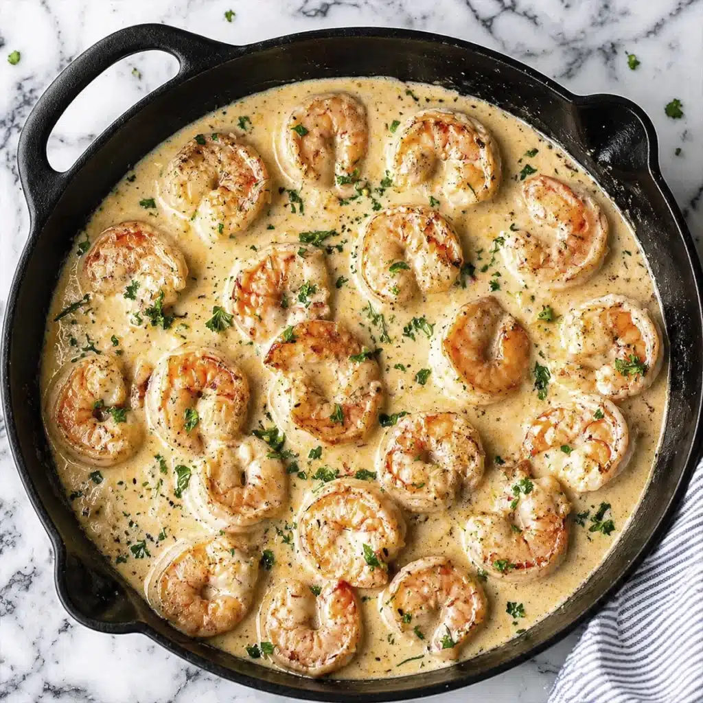 Creamy garlic shrimp served over white rice with rich garlic cream sauce