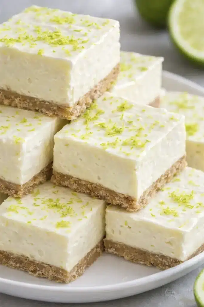 No Bake Margarita Cheesecake Bites with lime zest on top and graham cracker crust close up