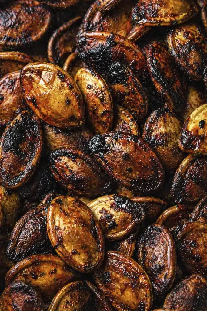 dark roasted air fryer pumpkin seeds with bold seasoning close up
