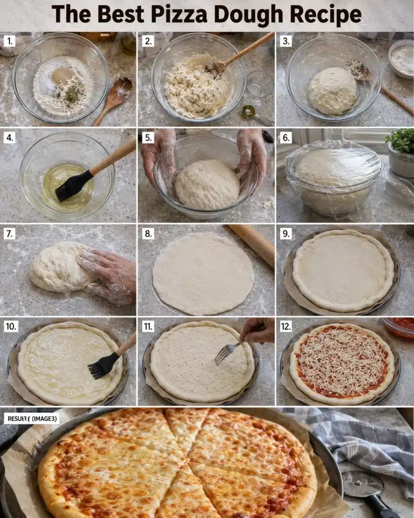Step by step collage showing dough preparation and baking process