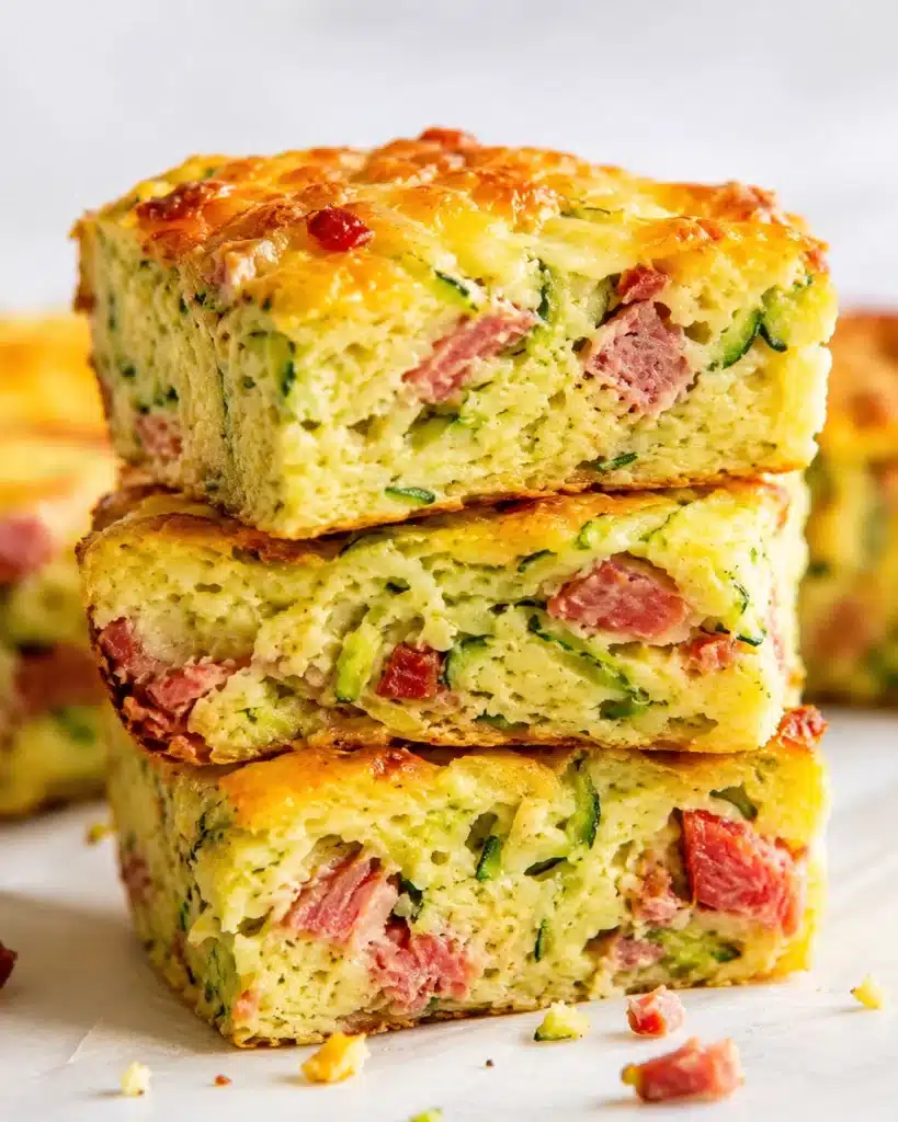 Freshly baked savory squares with melted cheese and herbs on top