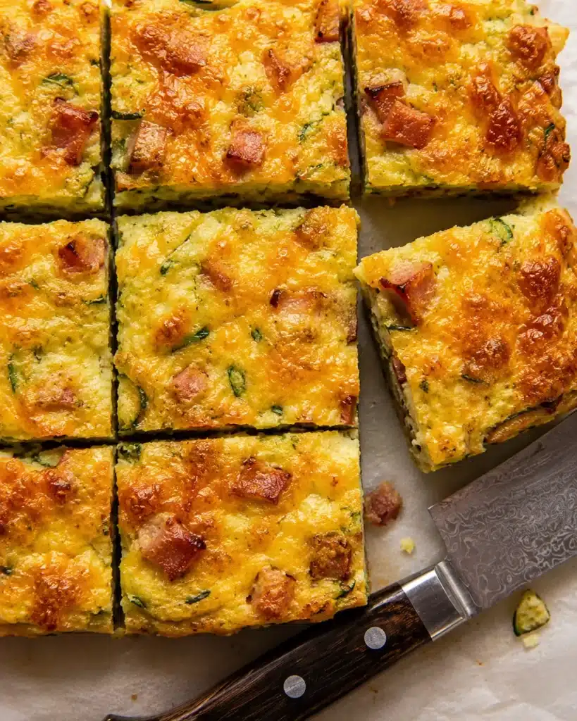 Square portions arranged neatly with a knife beside them