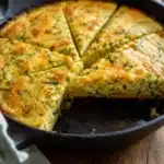 Sliced zucchini egg bake in a skillet with a golden crust and soft interior
