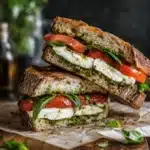 Stacked Caprese Sandwich with Fresh Basil and Mozzarella