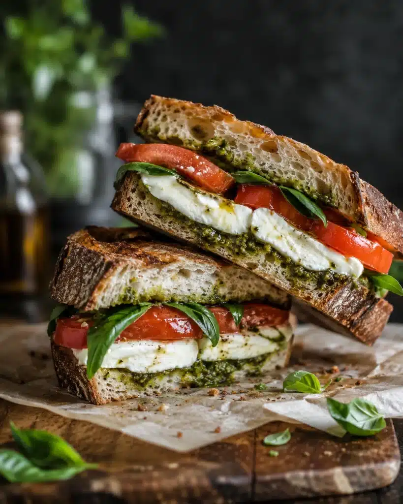 Stacked Caprese Sandwich with Fresh Basil and Mozzarella