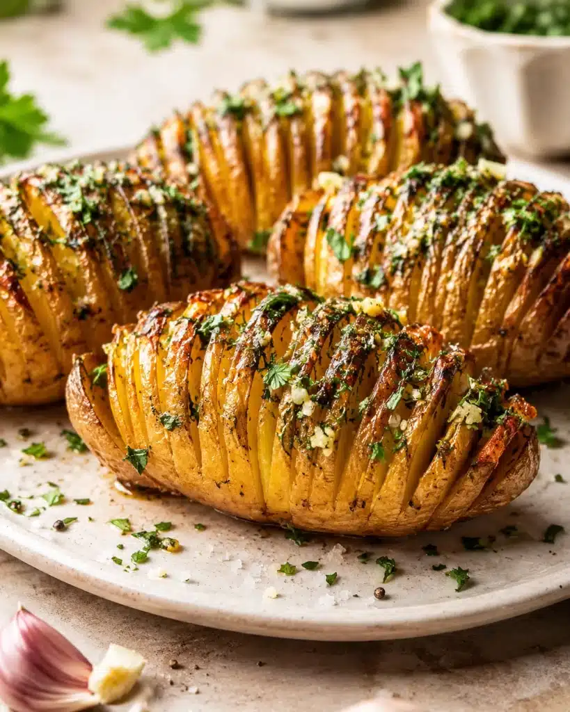 raw sliced potatoes arranged on a baking tray with sage leaves and seasoning being added by hand