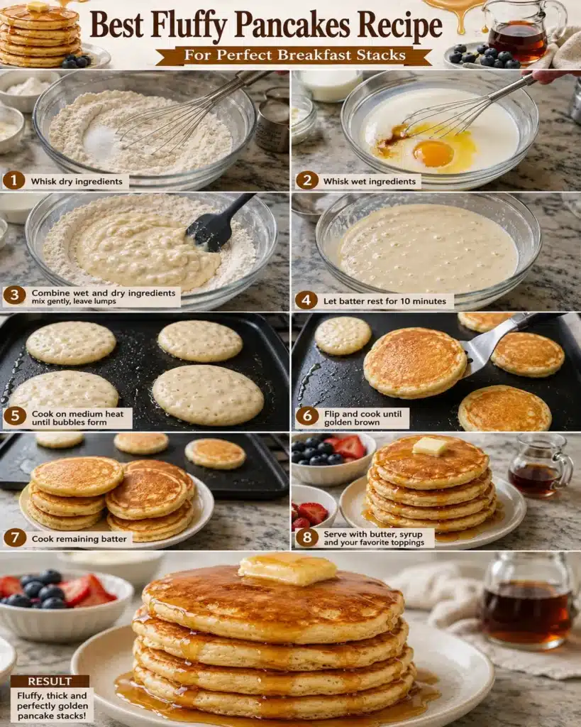 Pouring milk, egg, and melted butter mixture into a flour well to make soft pancakes